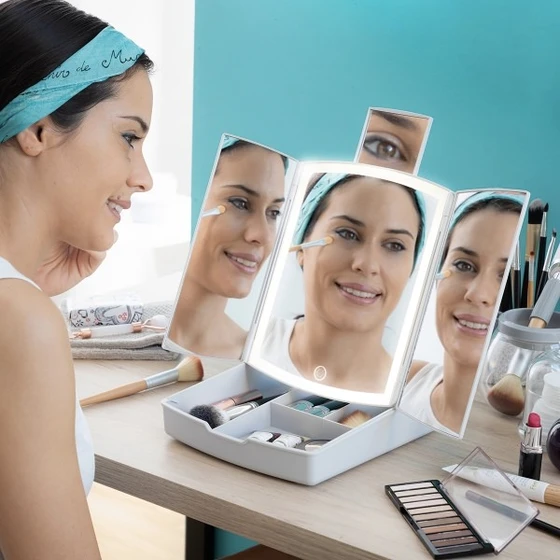 Sklopivo LED ogledalo s make-up organizatorom